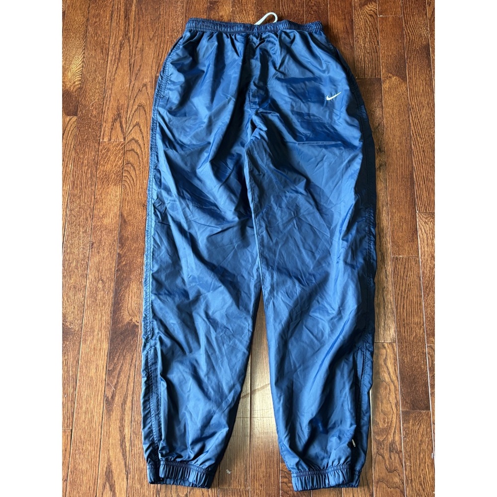 Vintage 90s Nike Track Pants Mens M Navy Blue Nylon Lined Made in Taiwan Swoosh